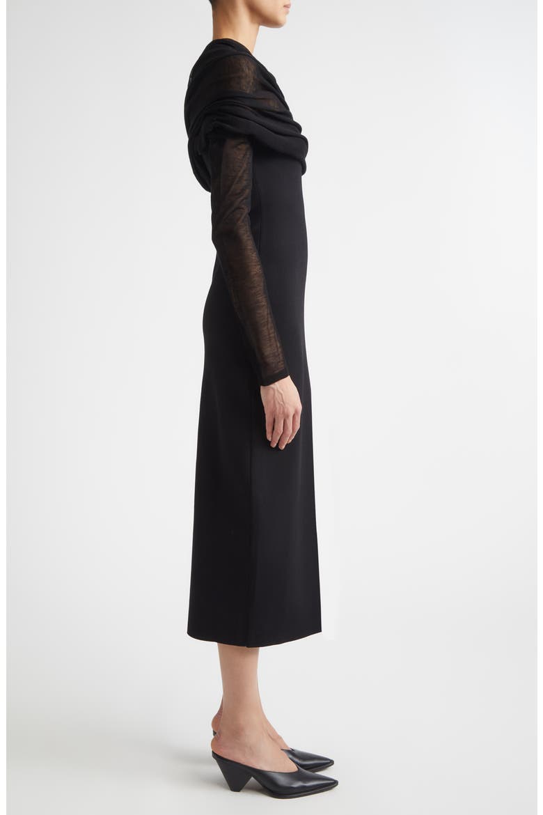 Meyer Draped One-Shoulder Long Sleeve Midi Dress, Alternate, color, BLACK