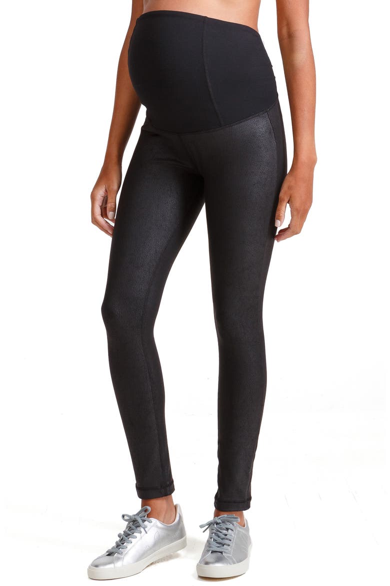 Ingrid & Isabel® Faux Leather Maternity Leggings, Main, color, JET BLACK