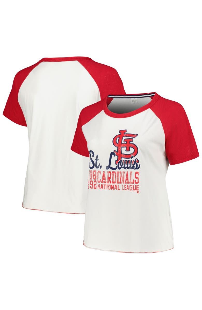 SOFT AS A GRAPE Women's Soft as a Grape White St. Louis Cardinals Plus Size Baseball Raglan T-Shirt, Main, color,