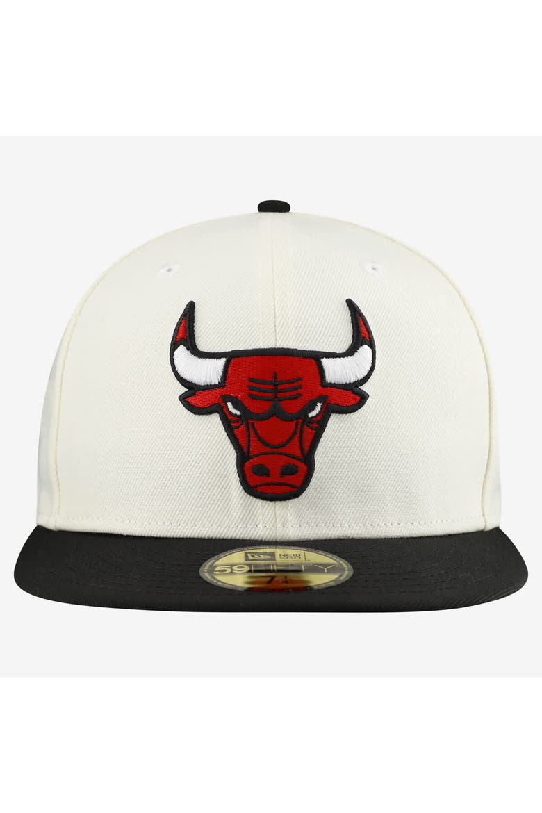 Men's New Era  White/Black Chicago Bulls Chrome 59FIFTY Fitted Hat, Alternate, color, White