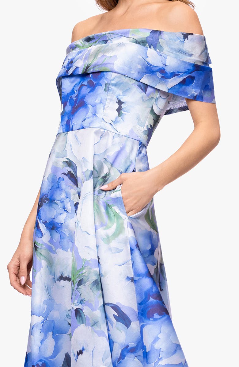 Betsy & Adam Floral Print Organza Party Dress, Alternate, color, Blue/ Multi