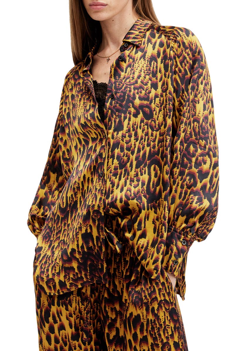 AllSaints Oana Print Button-Up Shirt, Main, color, Teresa Deep Yellow