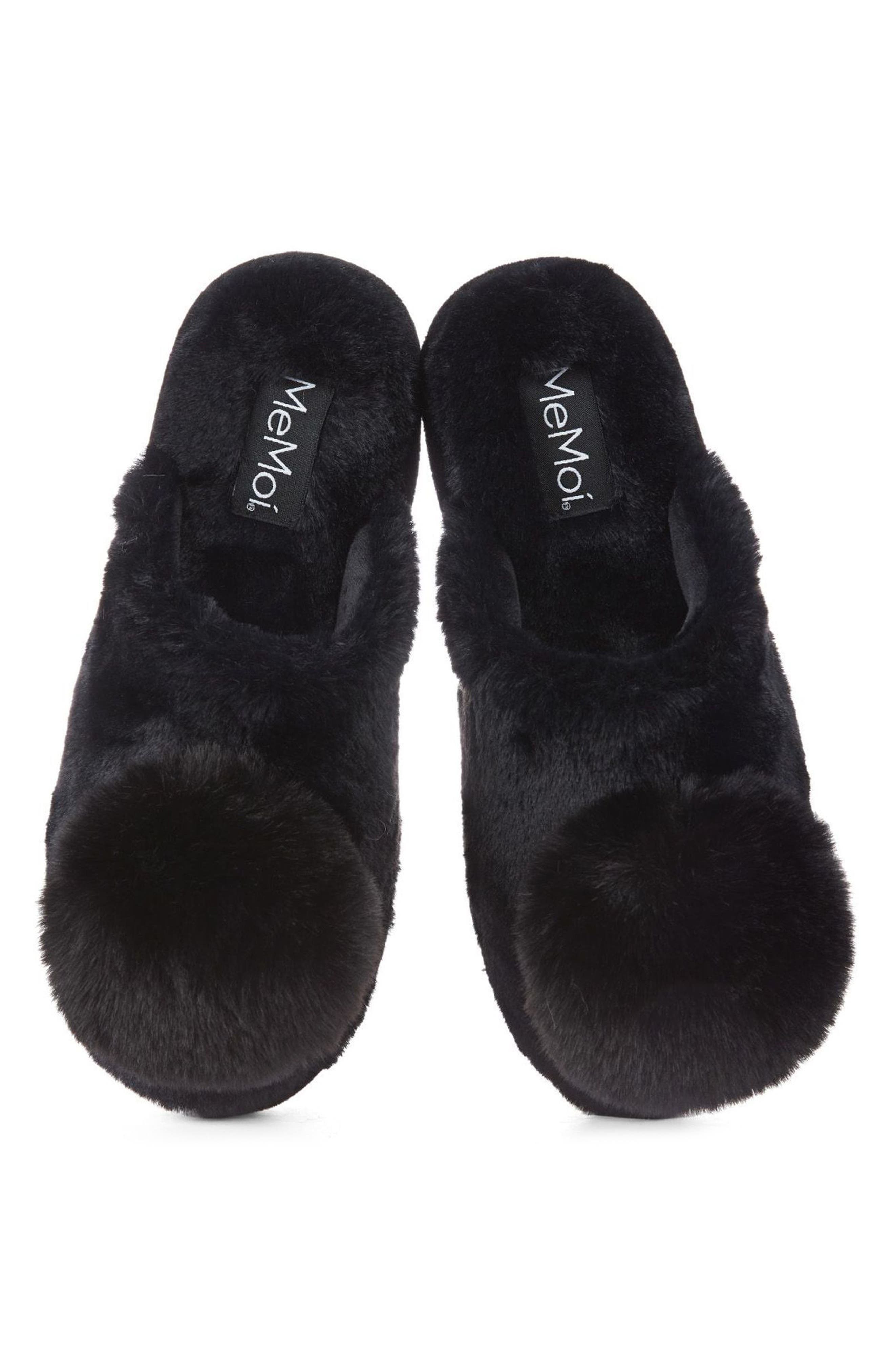 MeMoi The Gloria Faux Fur Pom Slipper, Alternate, color, Black