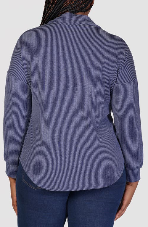 24seven Comfort Apparel Textured Stripe Knit Button-up Shirt In Blue