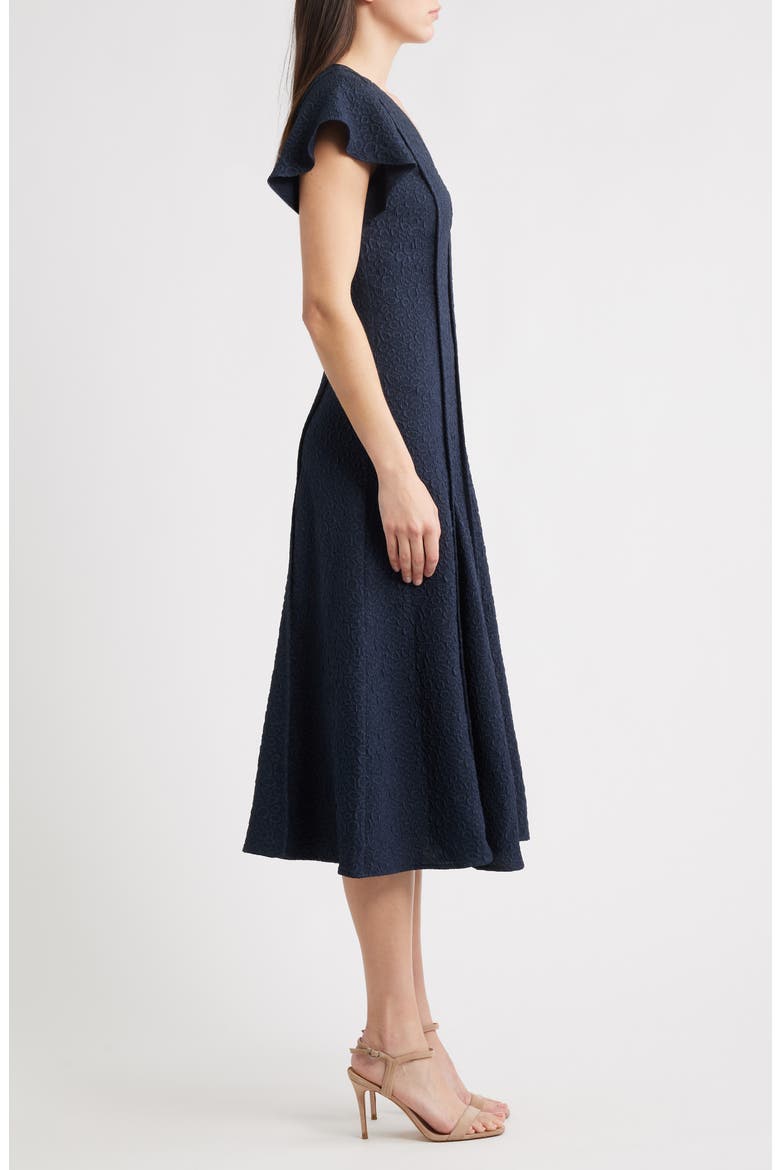 Flutter Sleeve Jacquard Cocktail Dress, Alternate, color, NAVY
