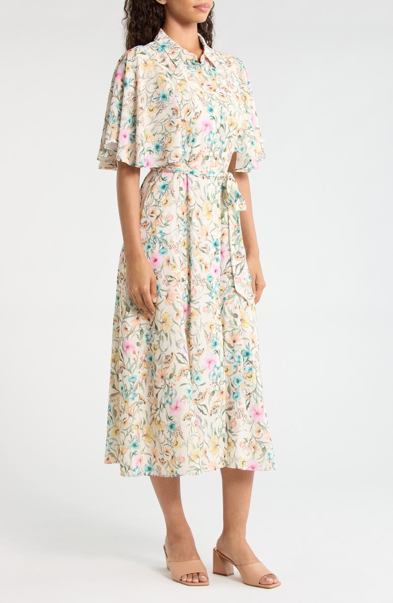 Vince Camuto Print Flutter Sleeve Maxi Dress, Alternate, color, Antique White