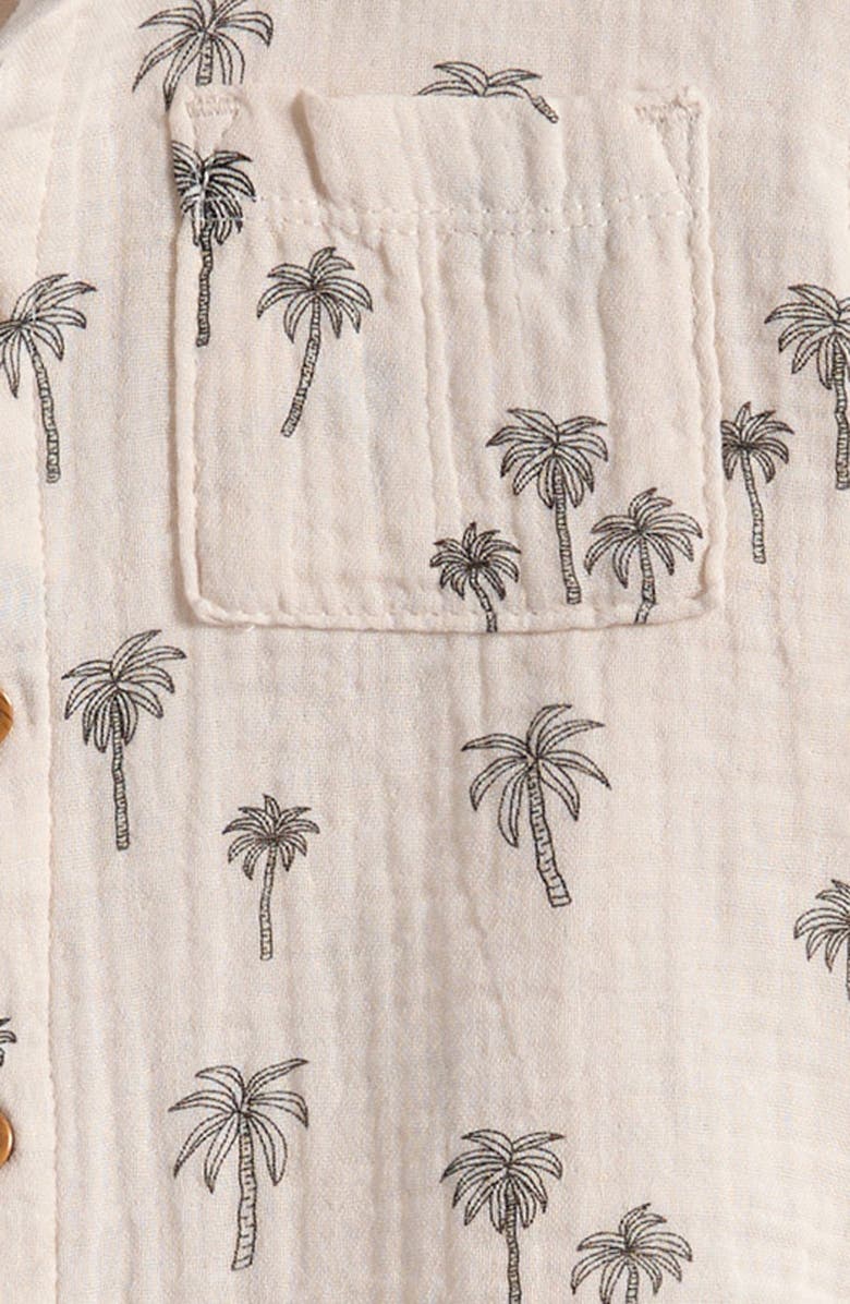 Little Planet Print Organic Cotton Gauze Button-Up Shirt & Shorts Set, Alternate, color, Palm Trees
