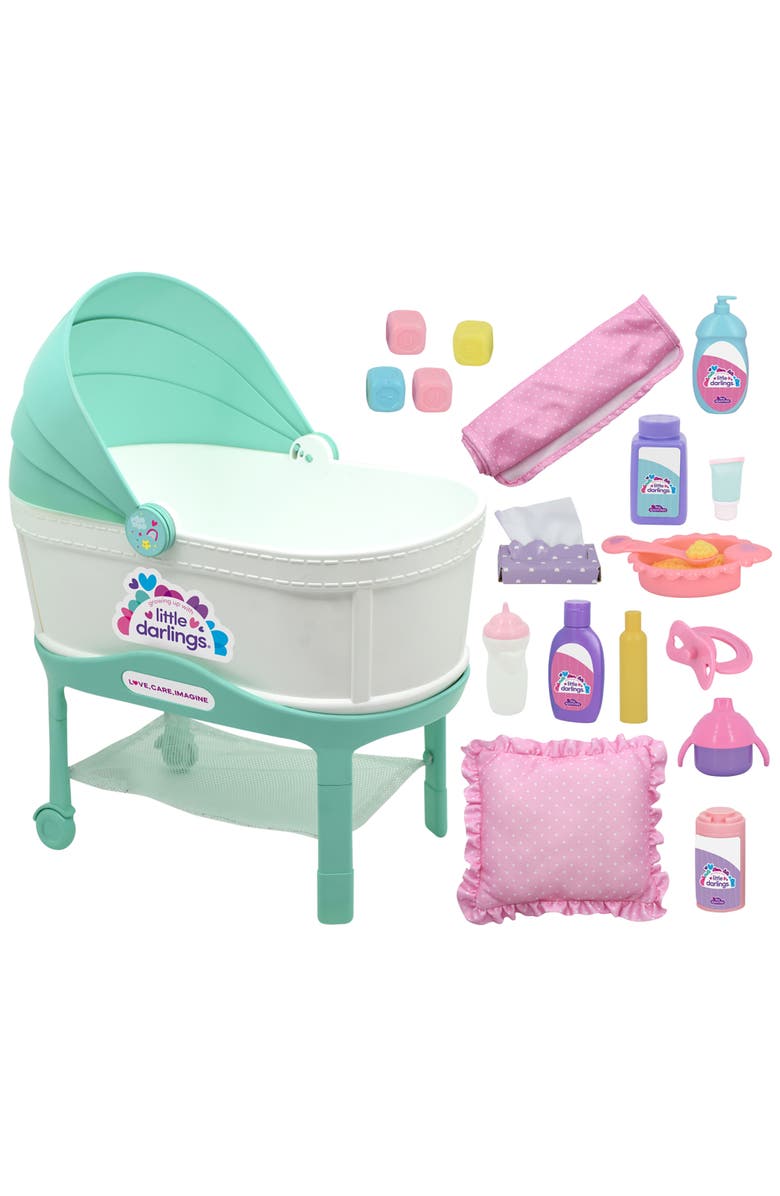 Little Darlings 12" Bassinet Baby Doll Set, Alternate, color, Multicolored