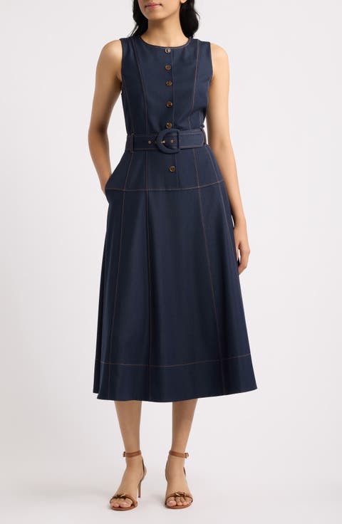 Belted Denim Midi Dress