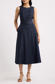 Tahari Belted Denim Midi Dress