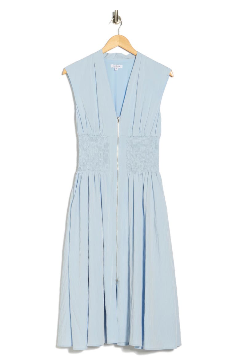 Smocked Waist Zip Midi Dress, Alternate, color, LIGHT BLUE