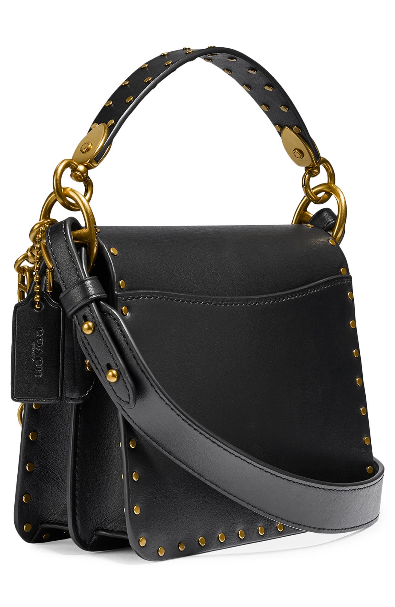 Leather Flap Bag, Alternate, color, BRASS/ BLACK