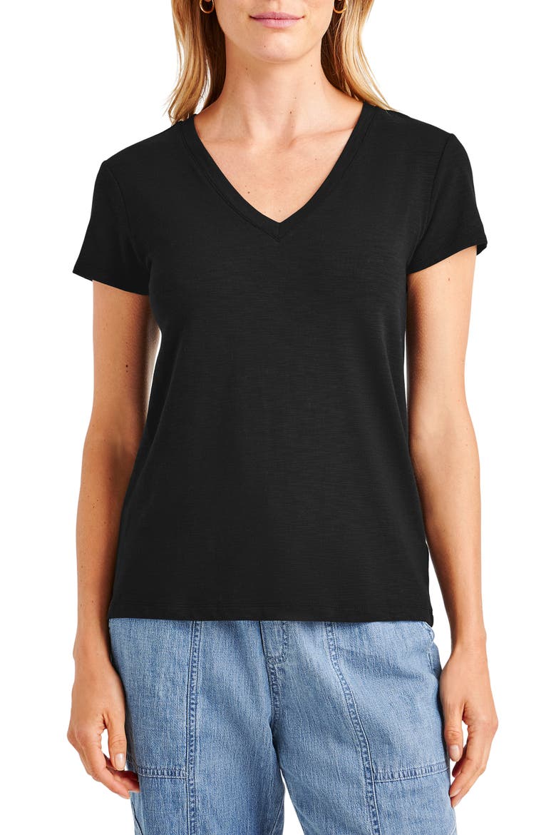 Kate Slub V-Neck T-Shirt, Main, color, BLACK