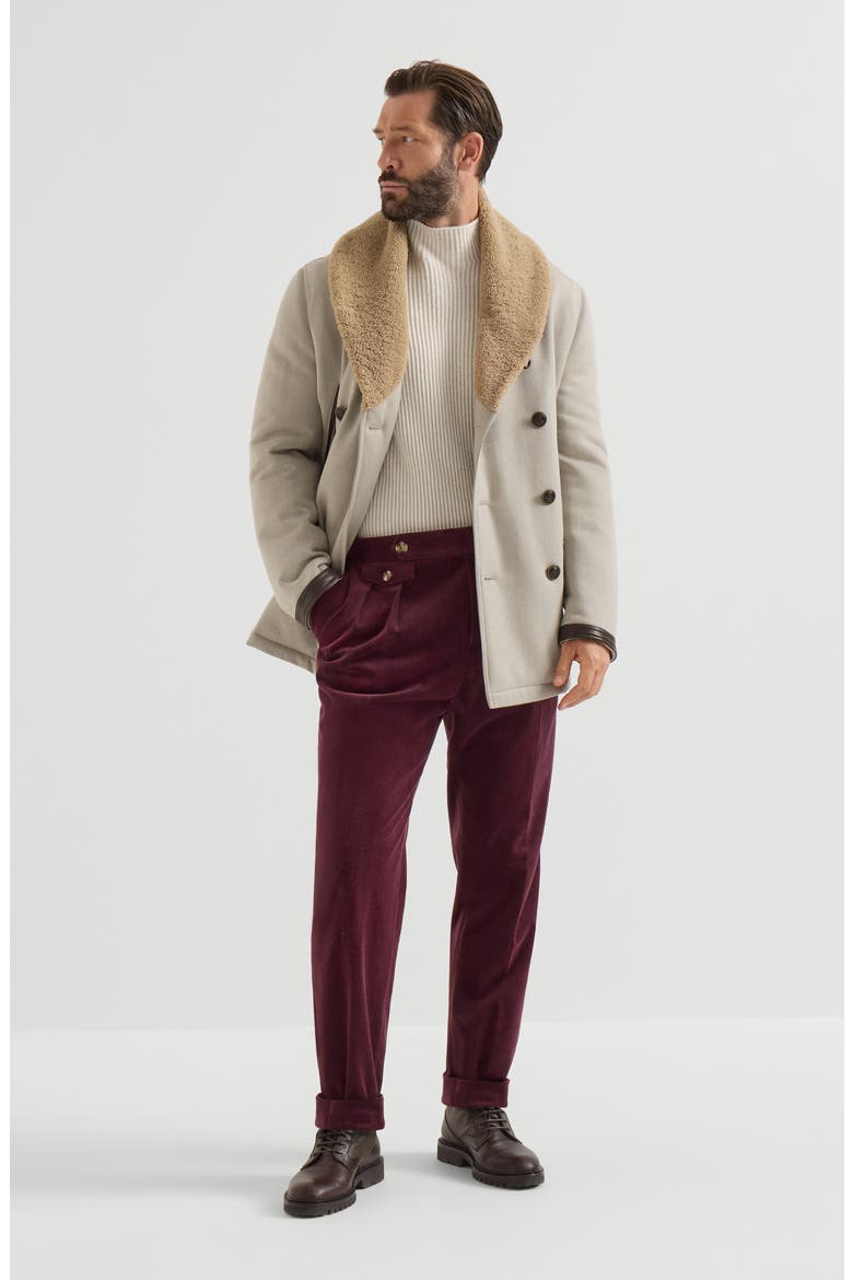 Wool and cashmere cavalry coat with thermore® padding and shearling collar, Alternate, color, Grey