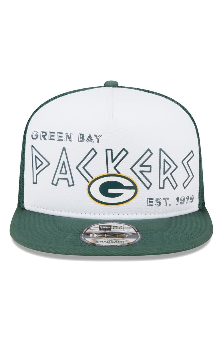 New Era Men's New Era White/Green Green Bay Packers Banger 9FIFTY Trucker Snapback Hat, Alternate, color, 