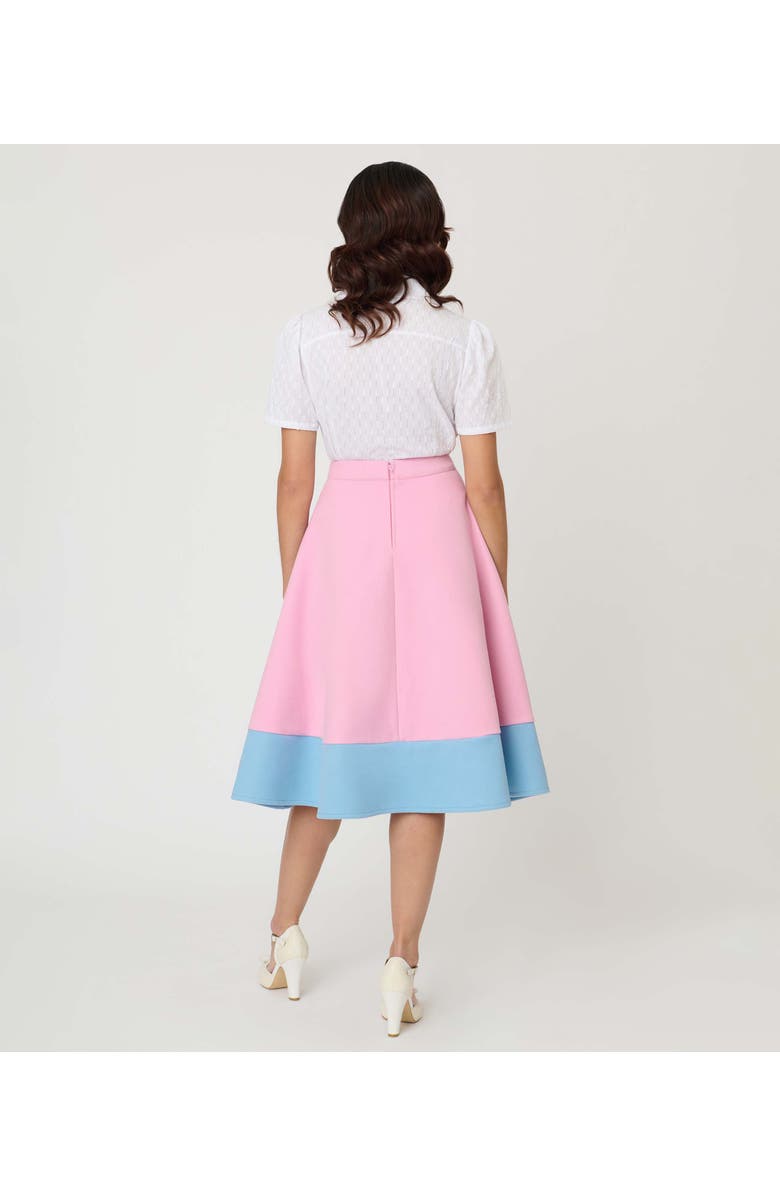 Unique Vintage High Waist Soda Shop Swing Skirt, Alternate, color, Pink W/Blue Border