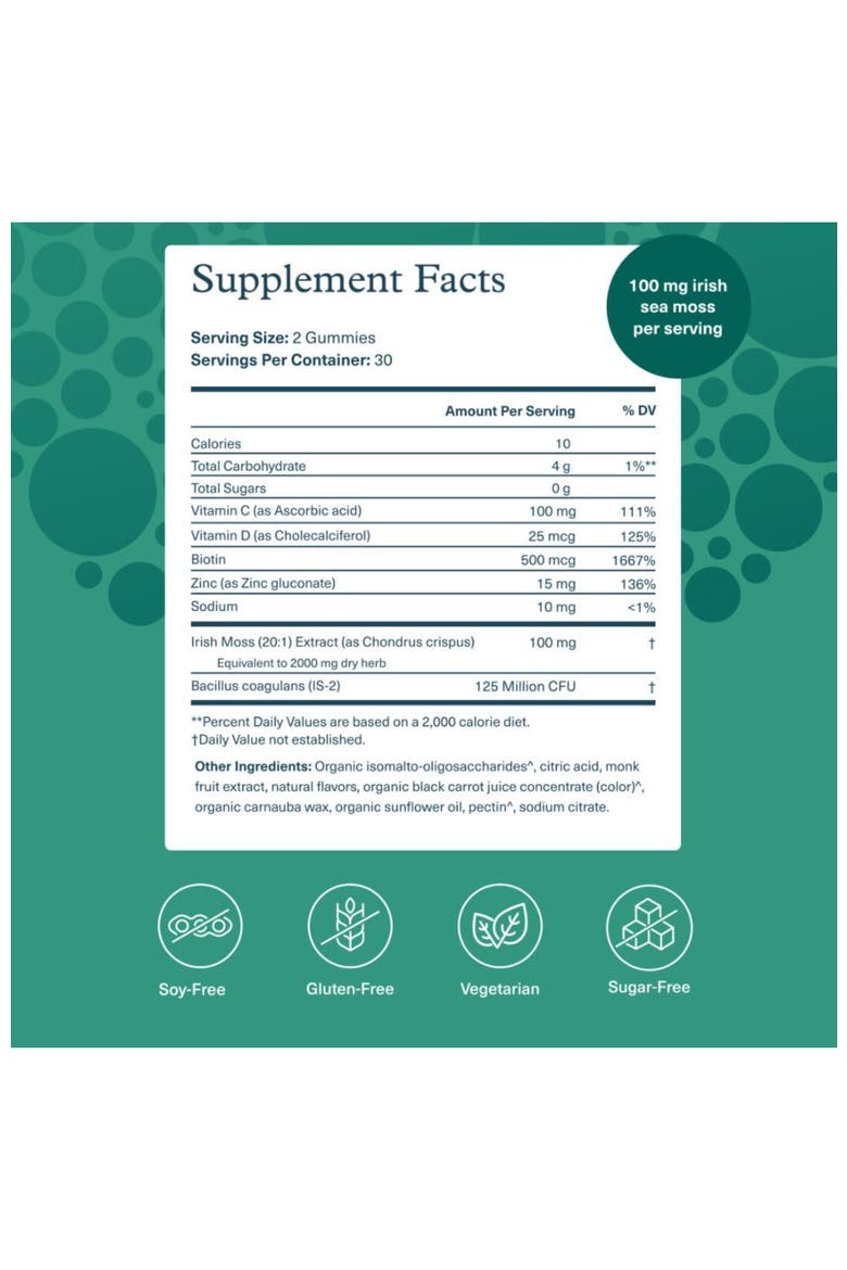 Zero Sugar Irish Sea Moss Gummy Supplement 60 Count, Alternate, color, None