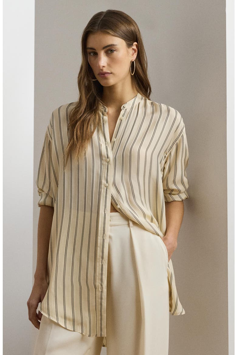 Stripe Jacquard Button-Up Tunic, Alternate, color, IVORY BEIGE/ BLUE MULTI