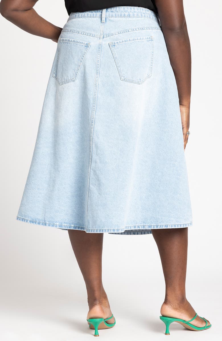 ELOQUII Cutout Handkerchief Hem Denim Skirt, Alternate, color, 