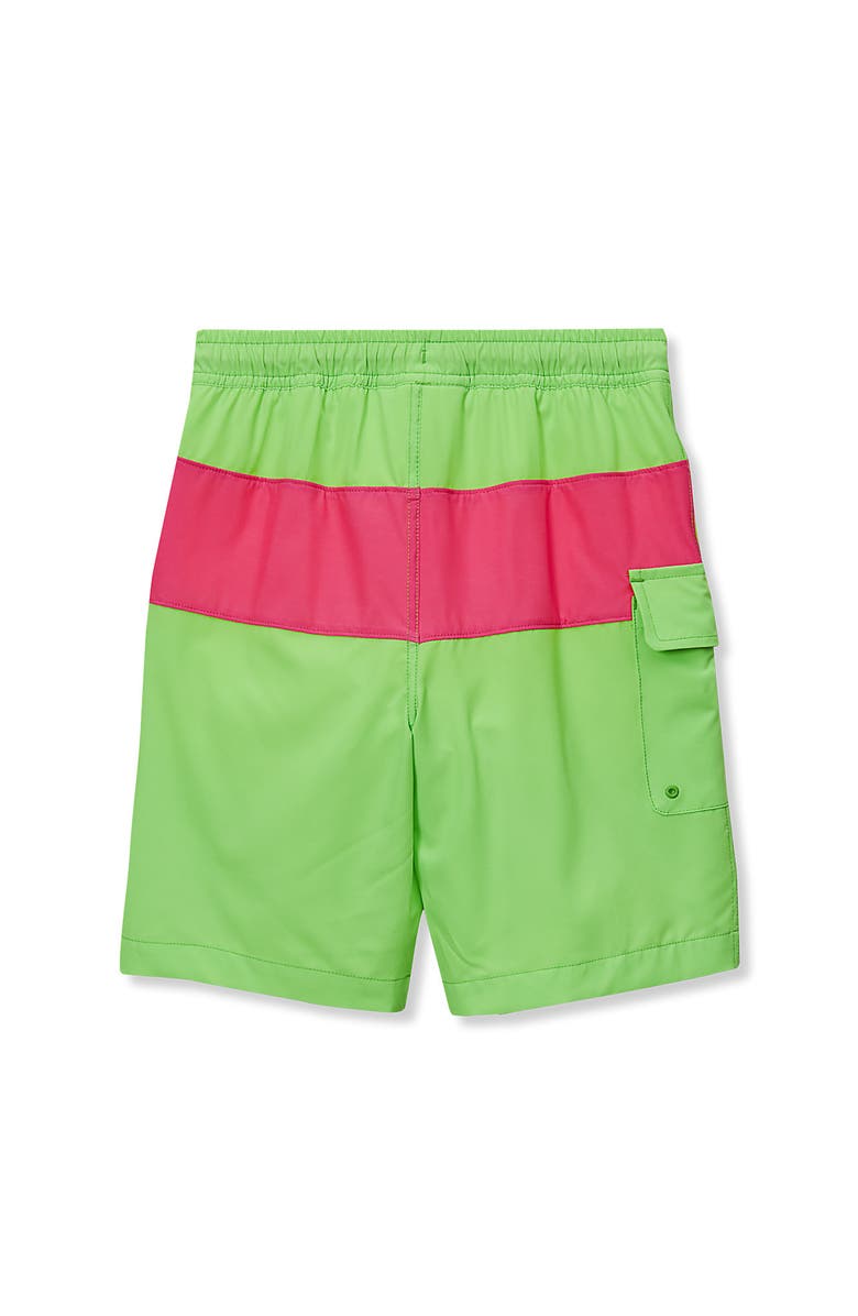 Lands' End Boys Chlorine Resistant Colorblock Hydroliner Board Swim Trunks, Alternate, color, Green Gecko Colorblock