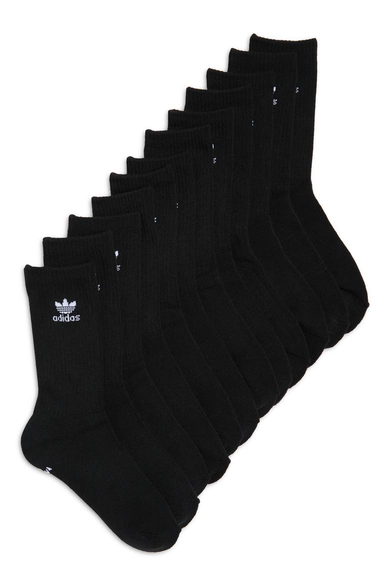 6-Pack Trefoil Performance Crew Socks, Main, color, BLACK
