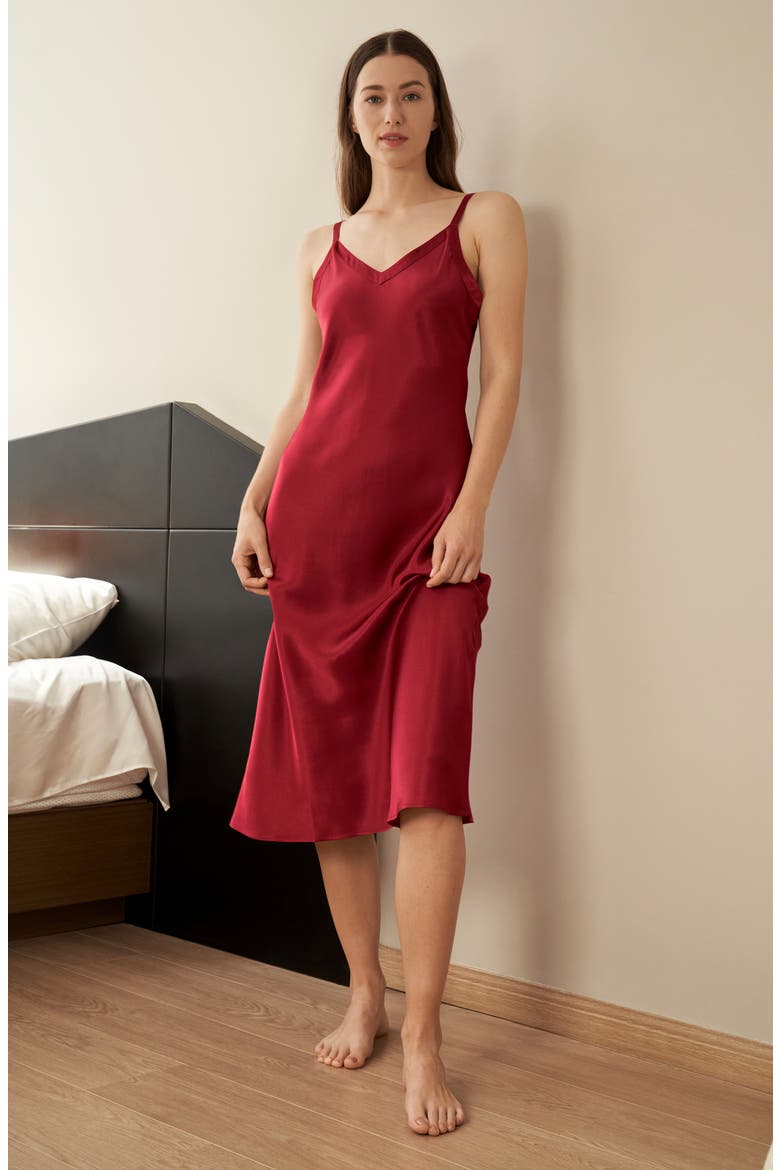 Long & Close Fitting Silk Nightgown, Alternate, color, Claret