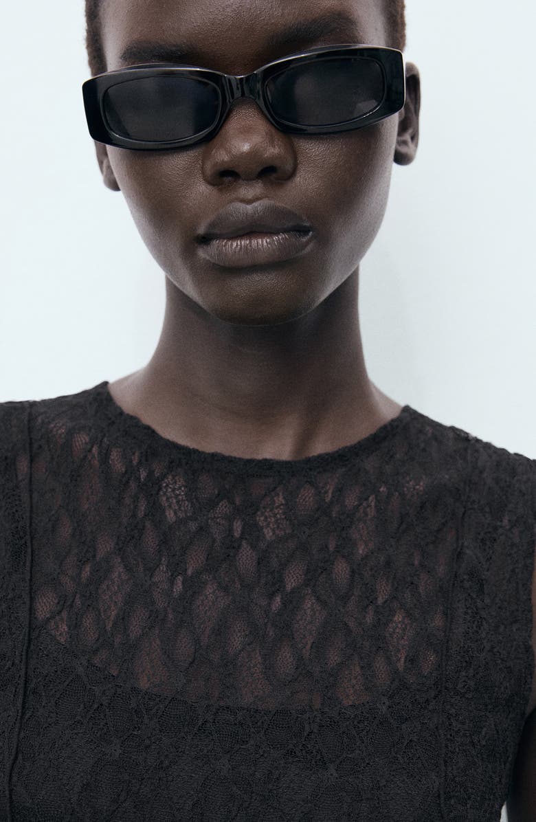 MANGO Sleeveless Lace Midi Dress, Alternate, color, Black