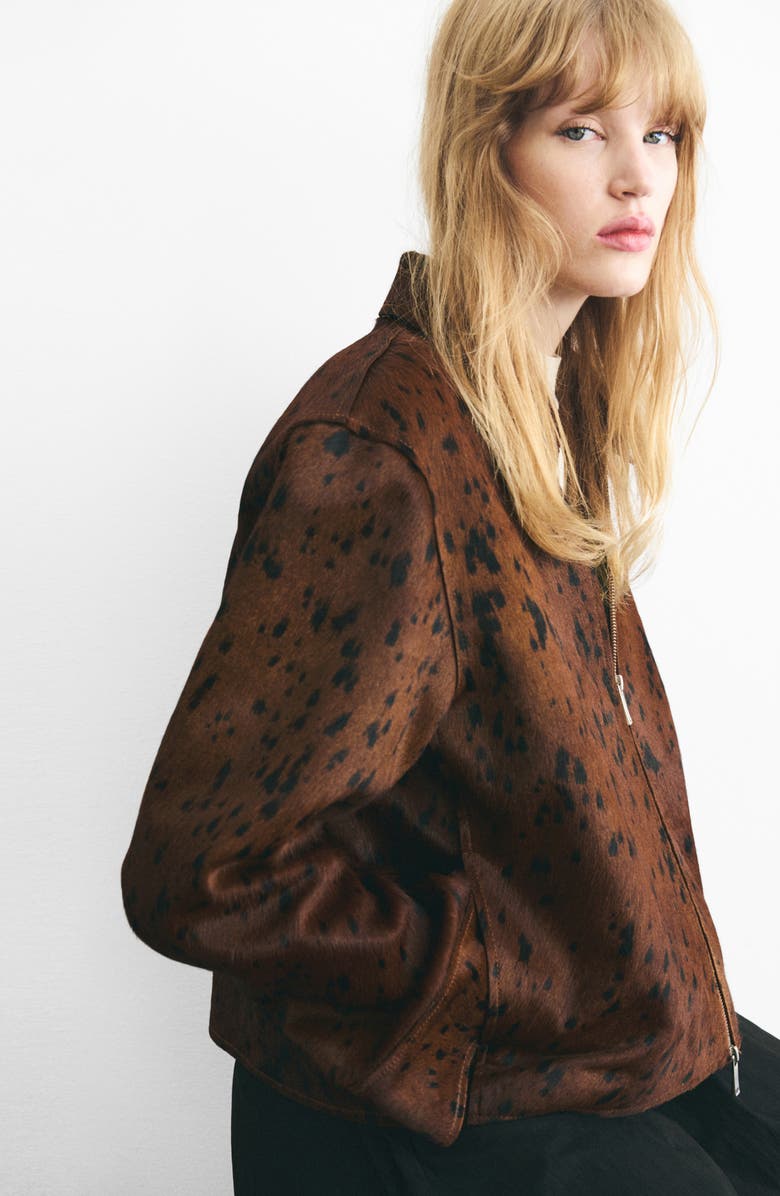 MANGO Animal Print Genuine Calf Hair Jacket, Alternate, color, Medium Brown