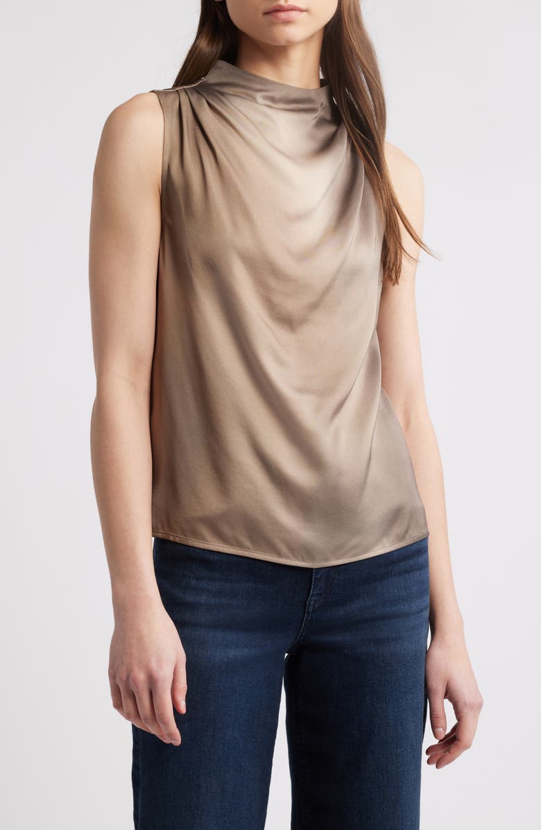 rag & bone Julie Mock Neck Sleeveless Satin Top, Main, color, Brown Multi
