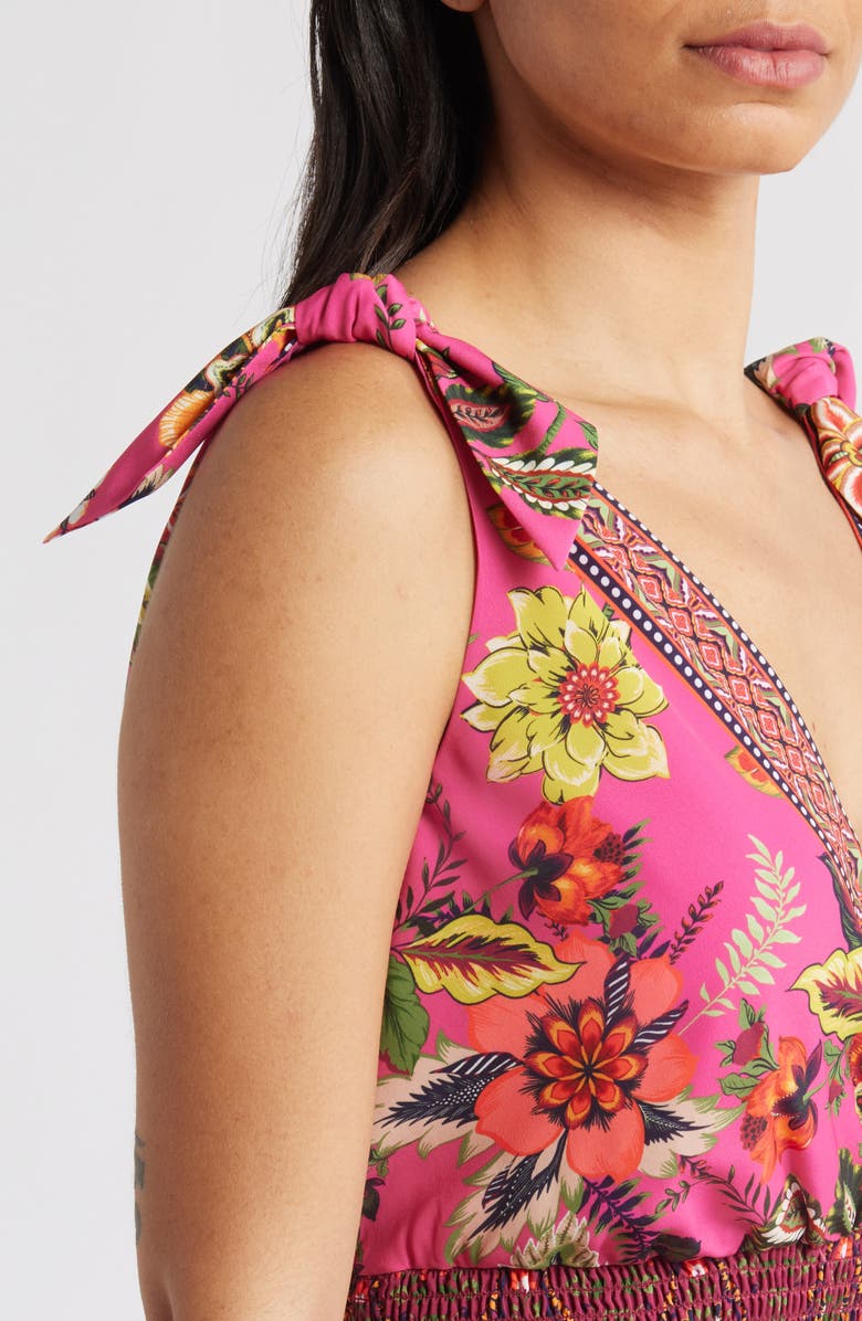 Eliza J Smocked Waist Midi Sundress, Alternate, color, Pink Multi