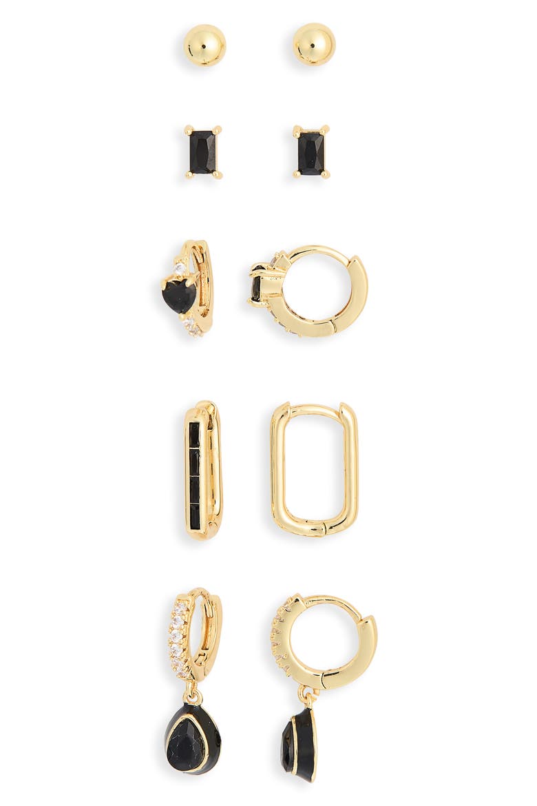 5-Pack Stud & Hoop Earrings, Alternate, color, BLACK- GOLD