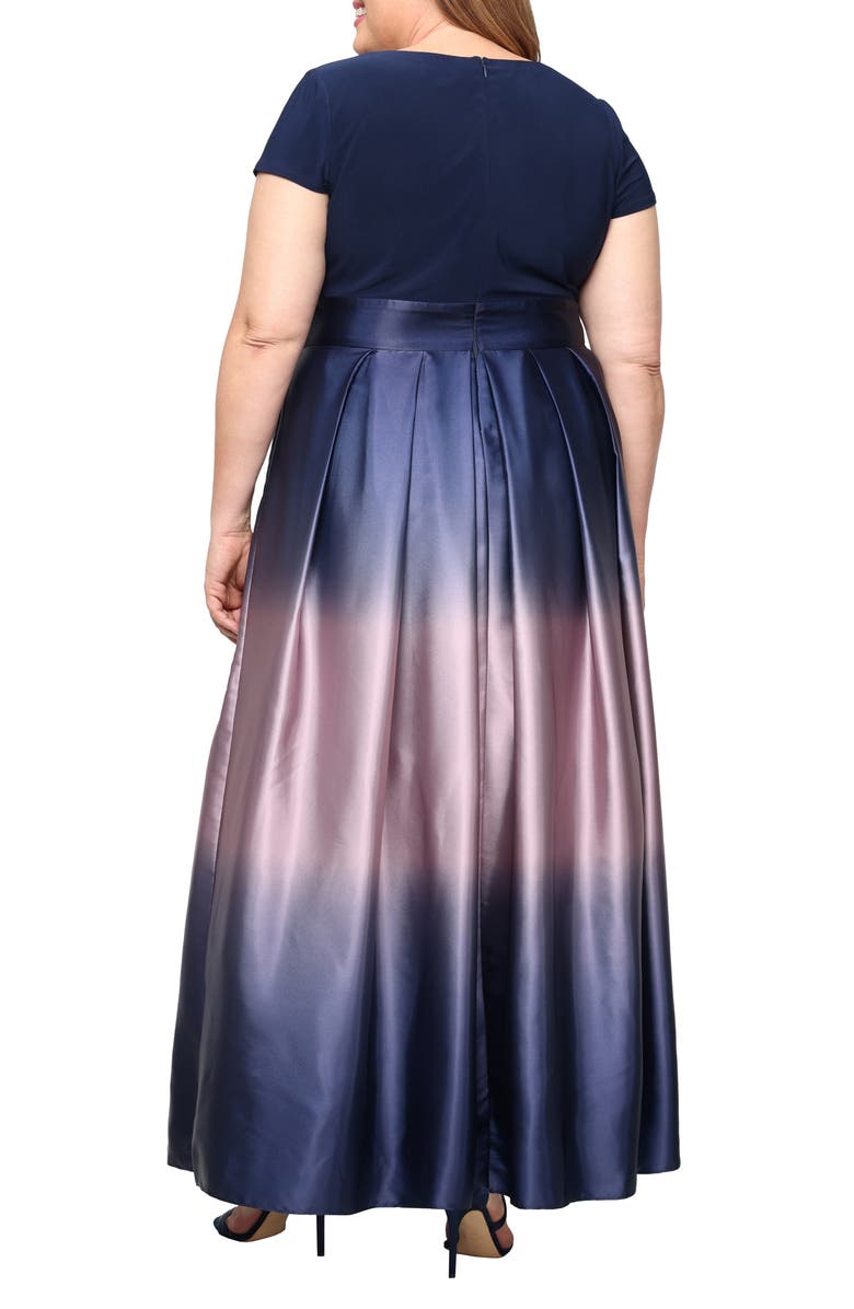SL FASHIONS Short Sleeve Jersey Bodice Ombré Satin A-Line Gown, Alternate, color,