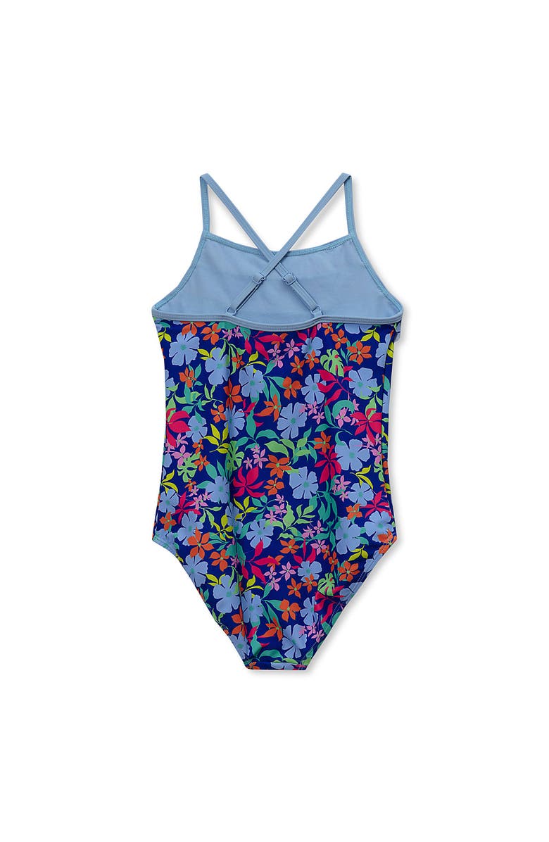 Lands' End Girls Chlorine Resistant X-Back Ruffle One Piece Swimsuit, Alternate, color, Blue/Multi Floral