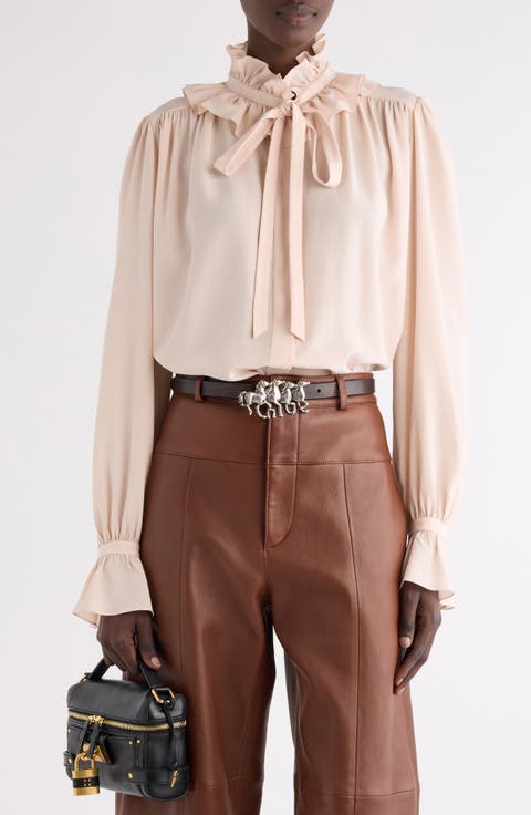 Ruffled Silk Crepe de Chine Shirt