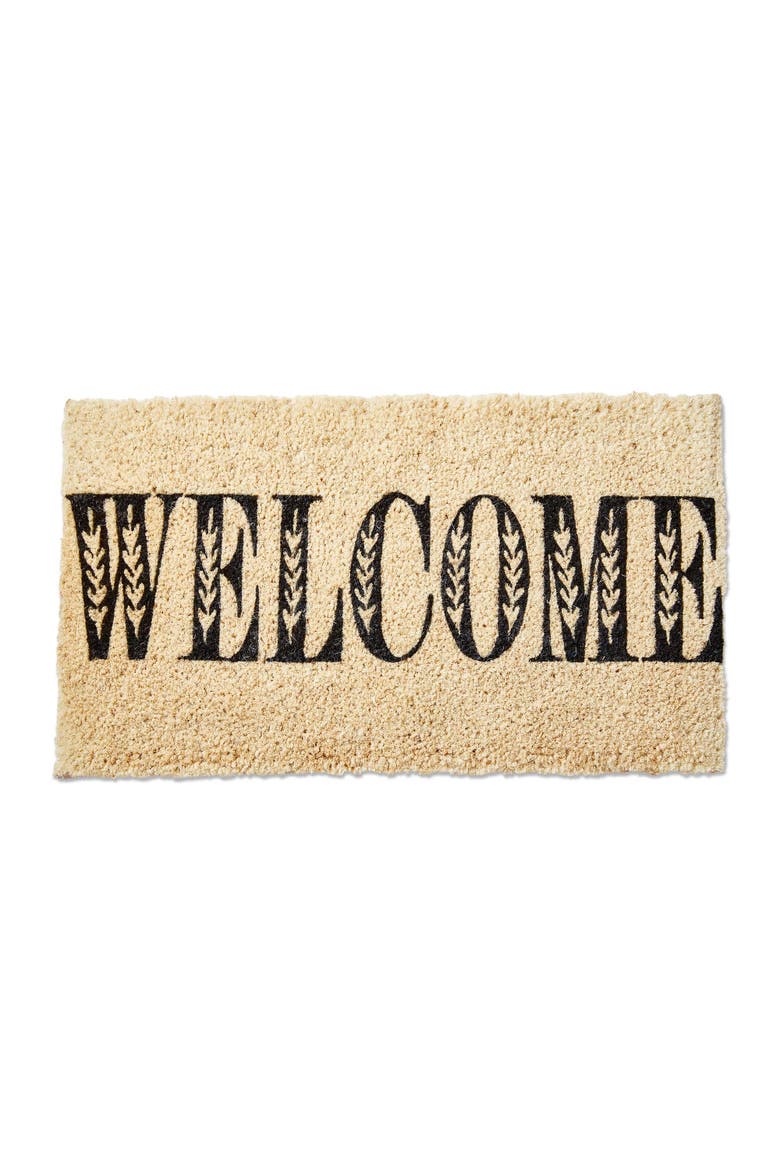 Welcome Coir Door Mat Natural Black Easy to Clean Doormat, Main, color, Black