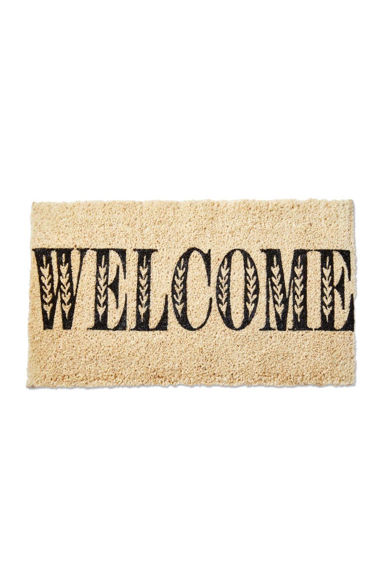 tag Welcome Coir Door Mat Natural Black Easy to Clean Doormat, Main, color, Black