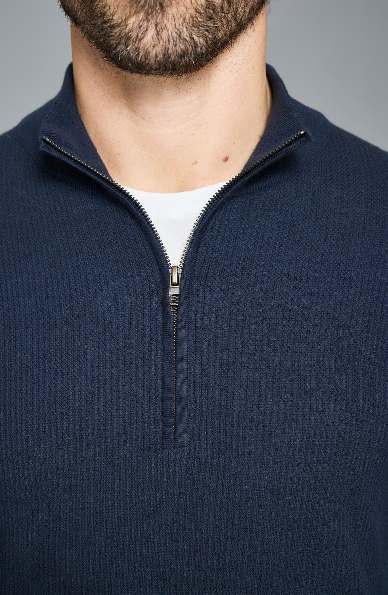 Billy Reid Fine Guage Texture Cotton Blend Quarter Zip Sweater, Alternate, color, Carbon Blue