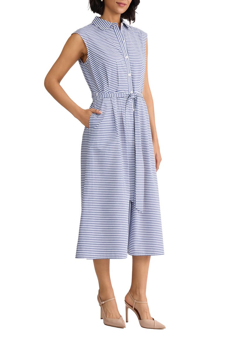 Summer Stripe Sleeveless Midi Shirtdress, Alternate, color, PACIFIC NAVY/ NATURAL WHITE