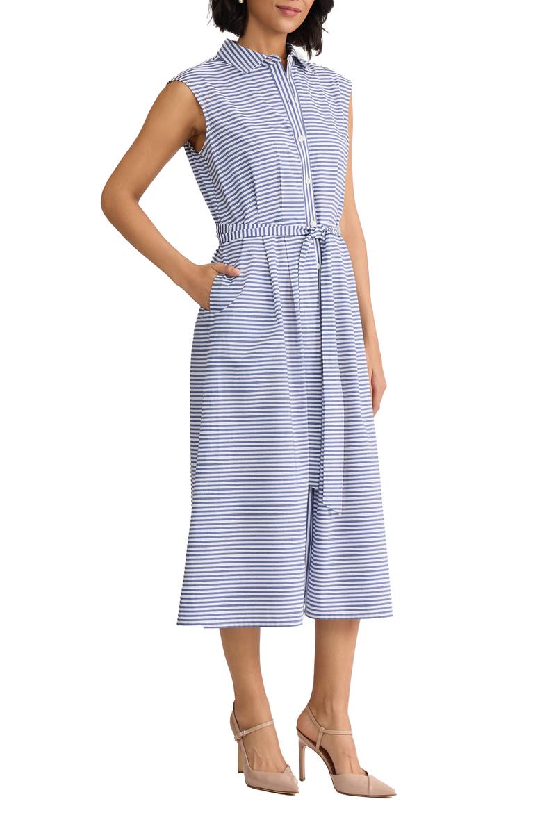 Jones New York Summer Stripe Sleeveless Midi Shirtdress, Alternate, color, Pacific Navy/ Natural White