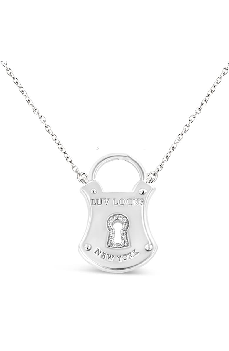 Haus of Brilliance .925 Sterling Silver 1/10 Cttw Diamond Lock Pendant Necklace, Main, color, White