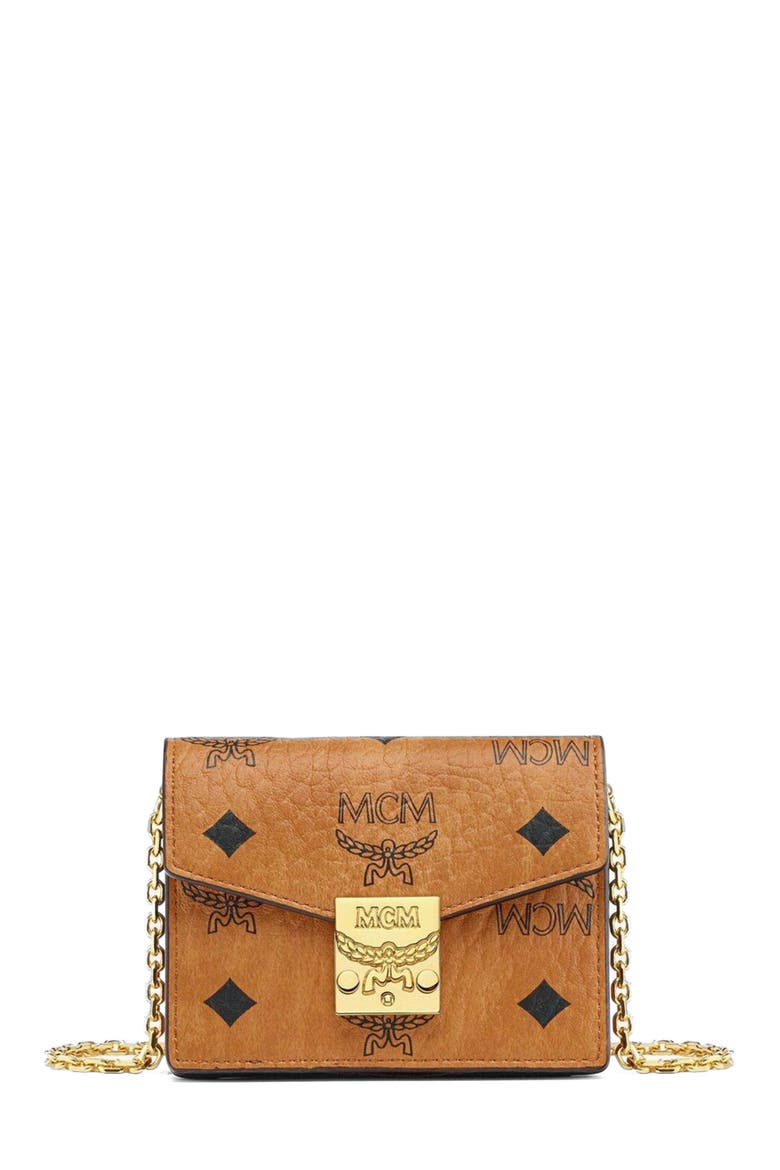 Tracy Chain Card Wallet in Visetos, Main, color, Cognac