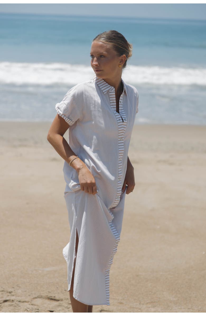 SITANO Riga Short Sleeve Striped Midi Dress, Alternate, color, Tan Stripes