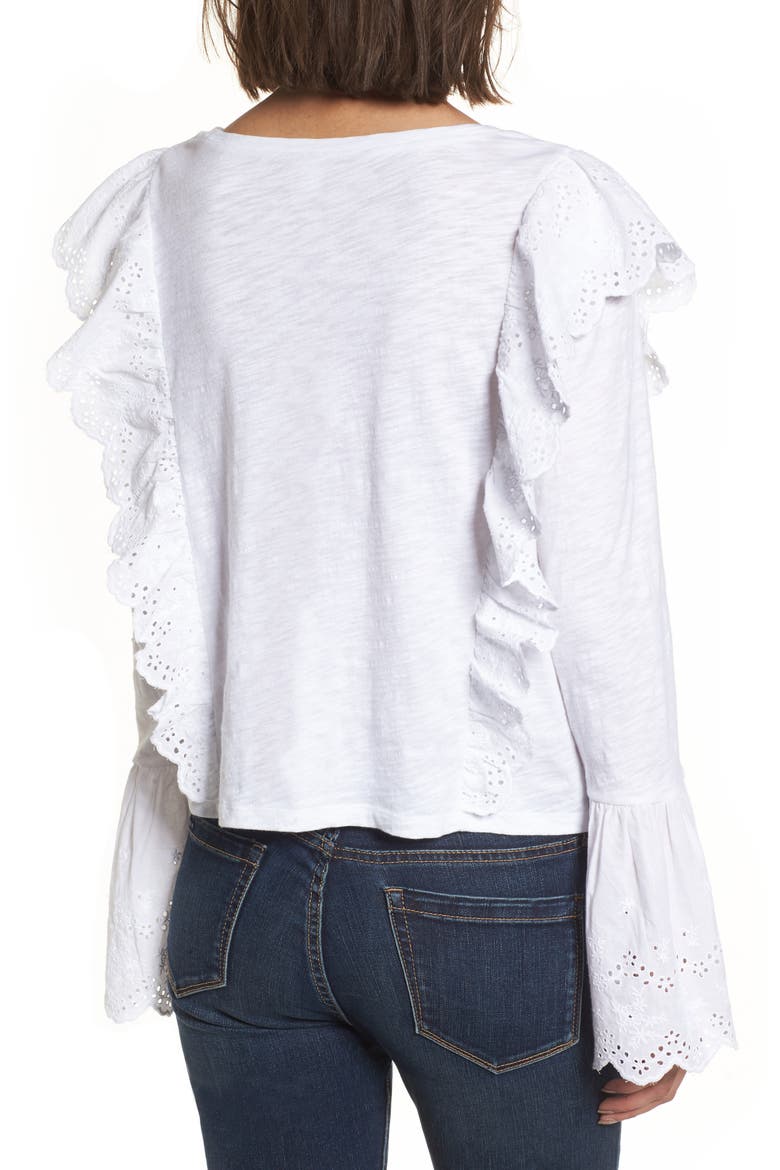 Eyelet Trim Long Sleeve Tee, Alternate, color, WHITE