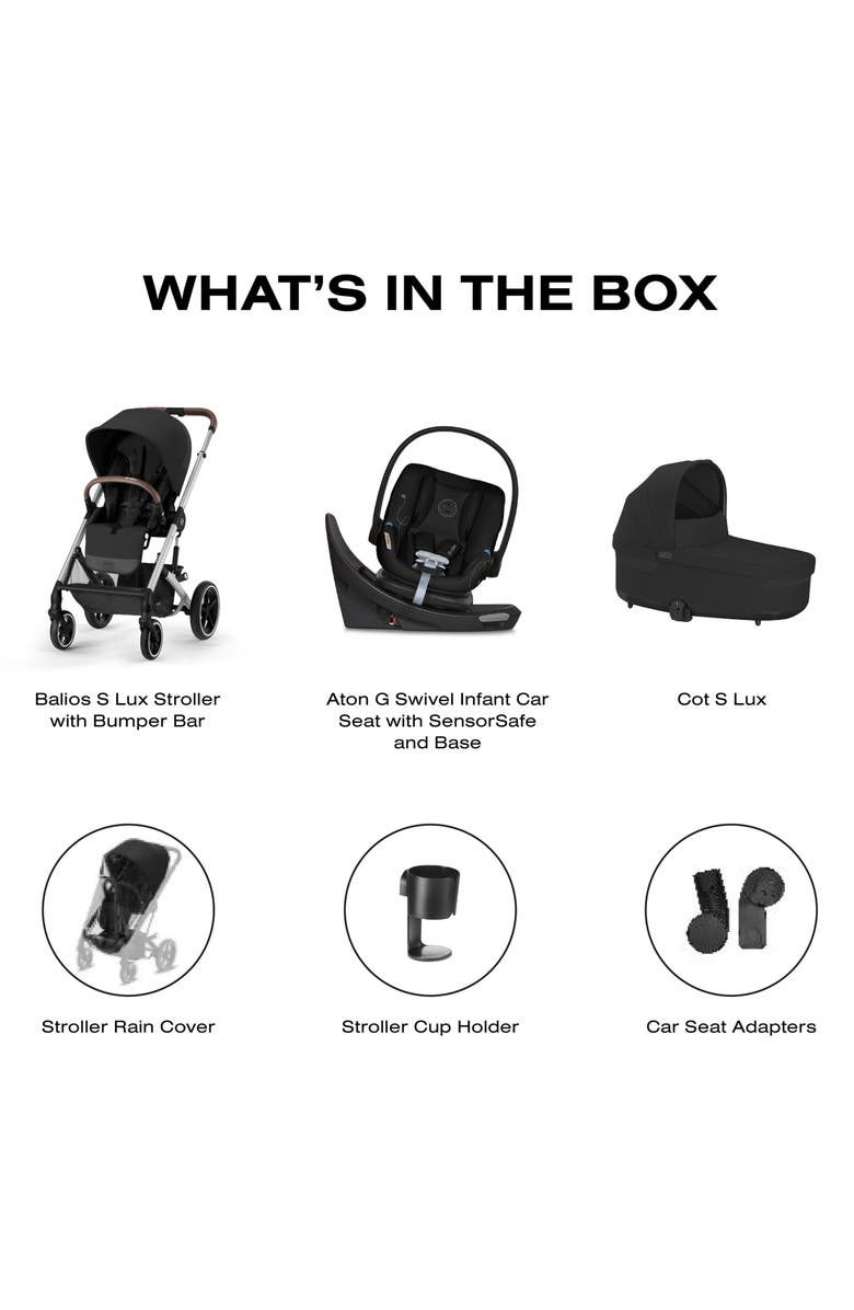 CYBEX Balios S Lux 2 Stroller, Aton G Infant Car Seat & Cot S Lux Travel System, Alternate, color, Moon Black
