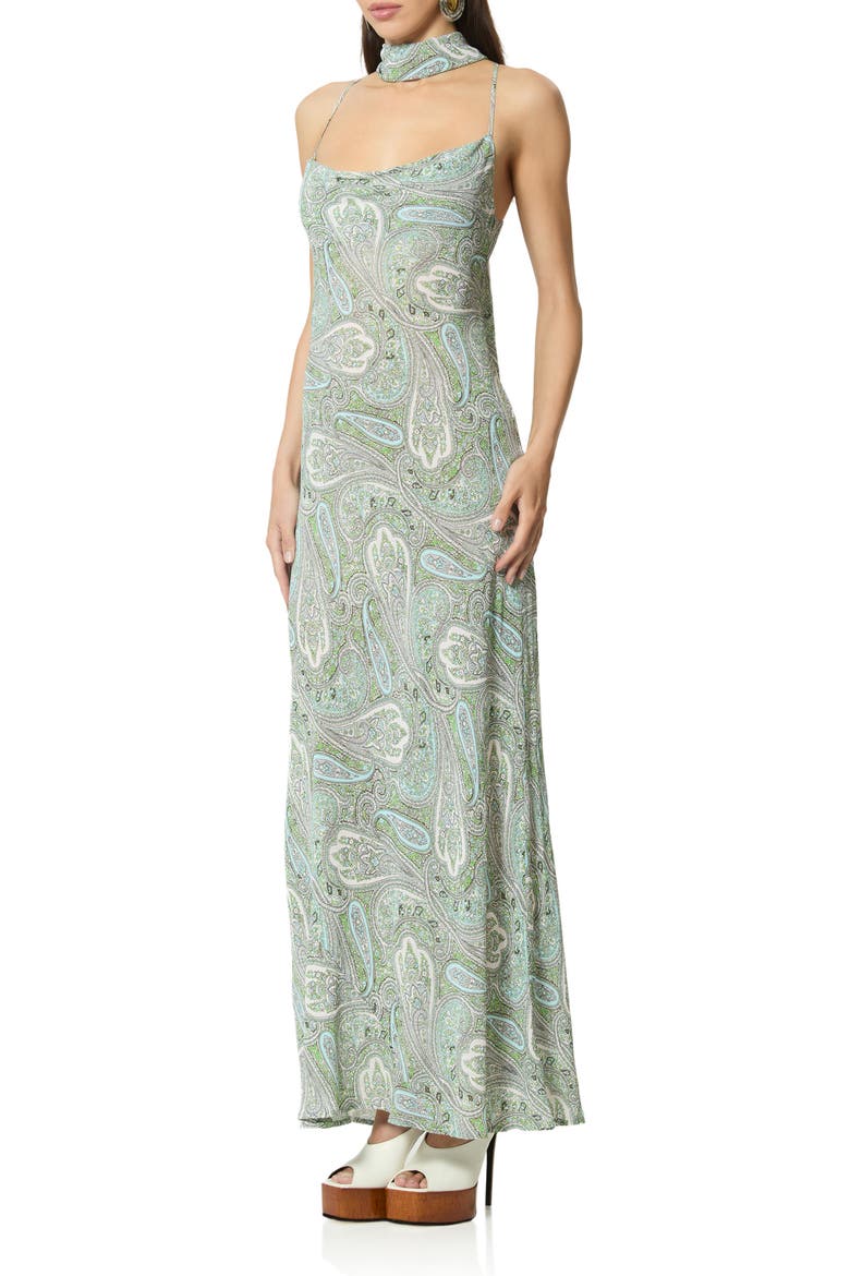 Cheryl Paisley Slipdress with Scarf, Alternate, color, AQUA PAISLEY