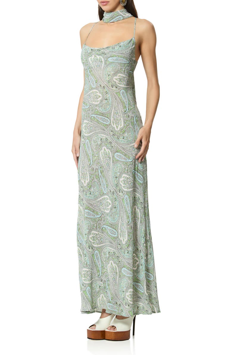 AFRM Cheryl Paisley Slipdress with Scarf, Alternate, color, Aqua Paisley