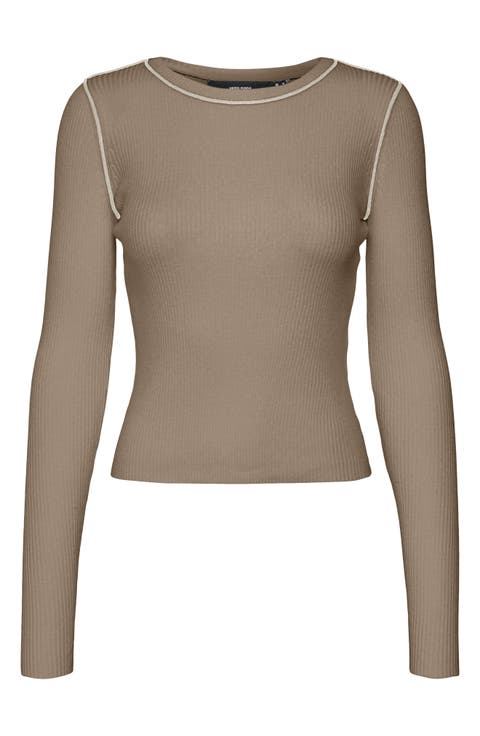Kara Contrast Piping Long Sleeve Sweater Top