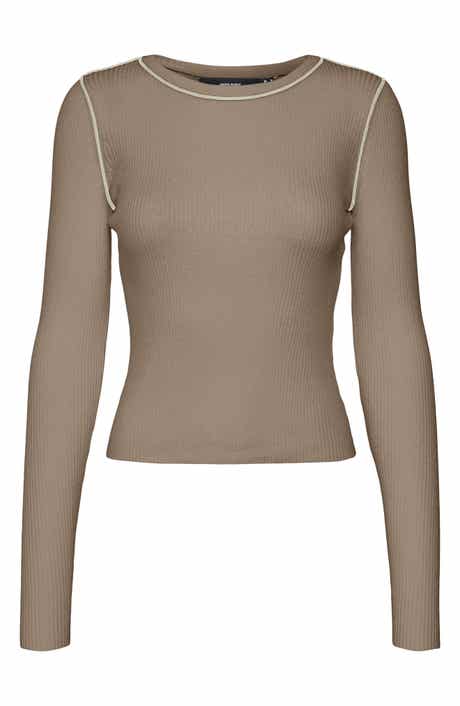 VERO MODA Kara Contrast Piping Long Sleeve Sweater Top