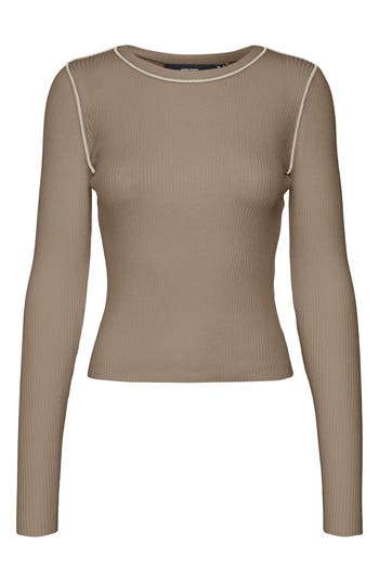 Vero Moda Kara Contrast Piping Long Sleeve Top In Green