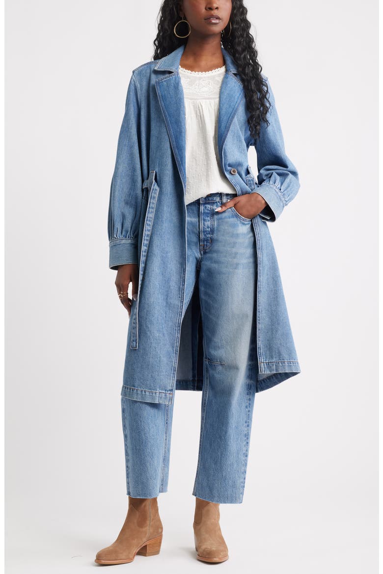 Denim Trench Coat, Main, color, MEDIUM WASH